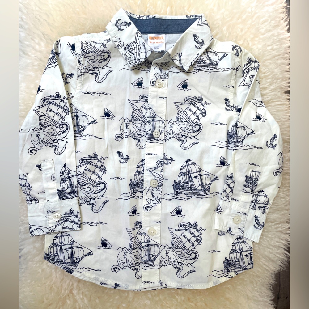 Nautical Pirate long sleeve dress shirt 18-24M GUC